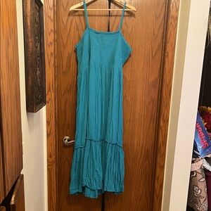 Roaman's Turquoise Spaghetti-Strap Maxi Dress, size 24